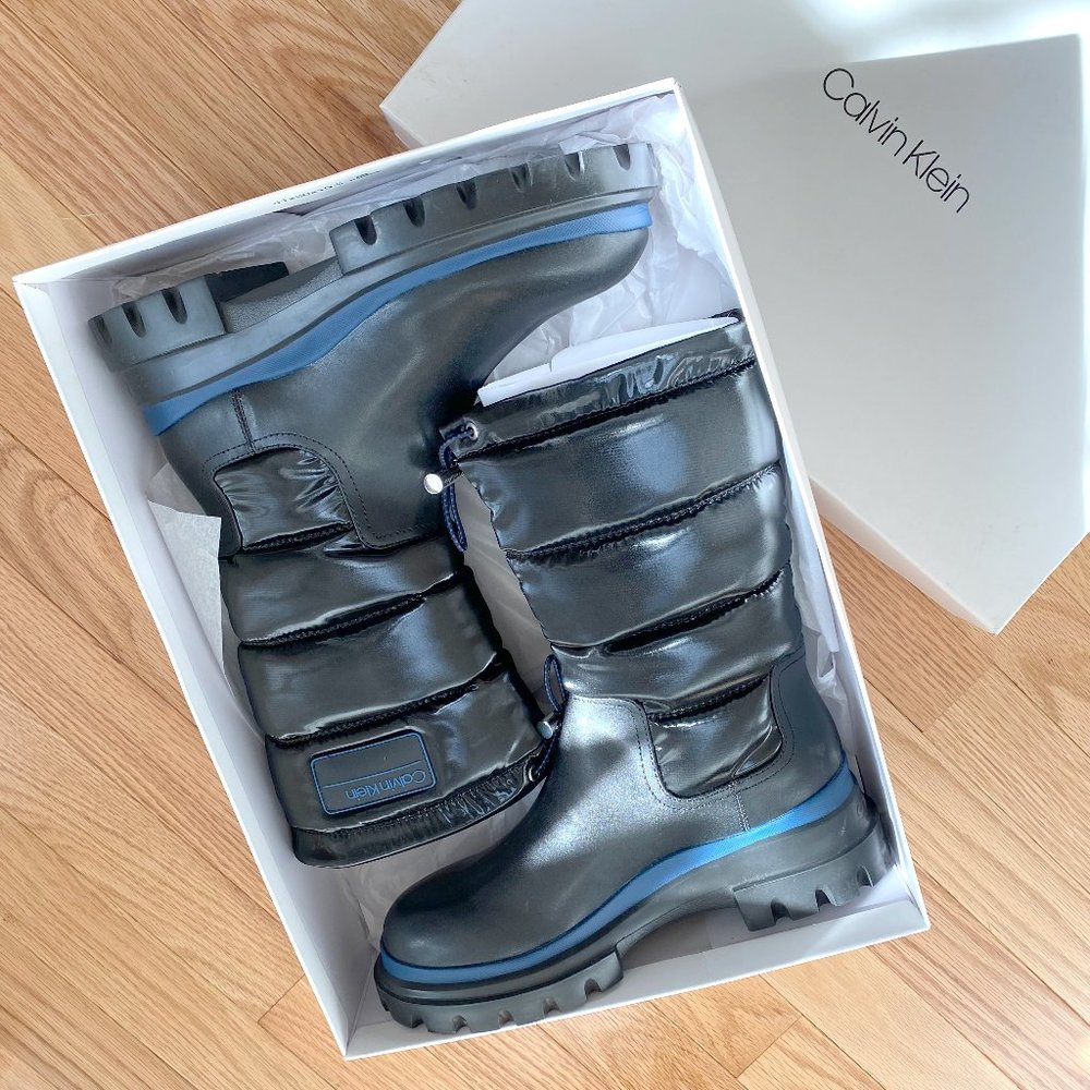 Calvin Klein, Women's Boots Size 7.5 M, Laeton Bomber Boots, Black/Montana Sky